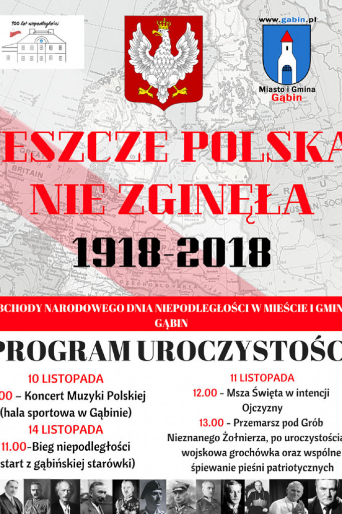 Gąbińskie obchody 100 lecia odzyskania Niepodległości. - zaproszenie