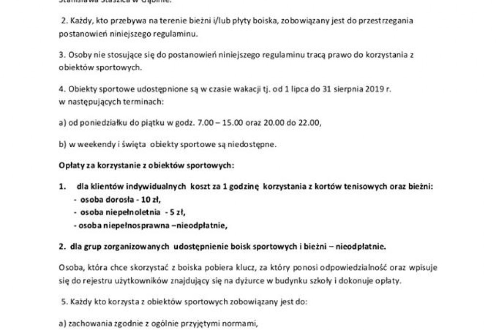 Nowe zasady korzystania z boisk przy Zespole Szkół w Gąbinie w okresie wakacyjnym...
