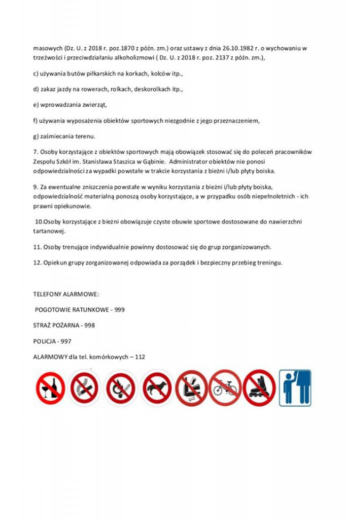 Nowe zasady korzystania z boisk przy Zespole Szkół w Gąbinie w okresie wakacyjnym...